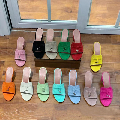 2025夏新款LP凉拖鞋外穿露趾吊坠半拖鞋女一字粗跟时尚显瘦拖鞋潮