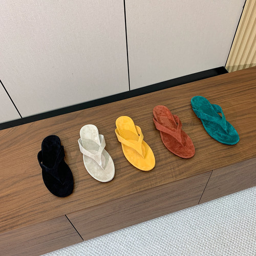 LP人字拖麂皮金属扣平底真皮凉拖鞋女外穿夏情侣夹趾沙滩鞋老钱风