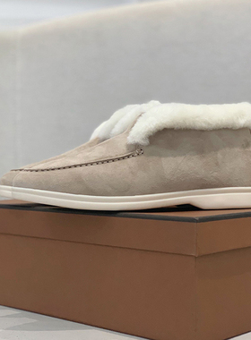 LP乐福鞋女麂皮秋冬毛毛鞋保暖皮毛一体加绒一脚蹬休闲短靴高帮