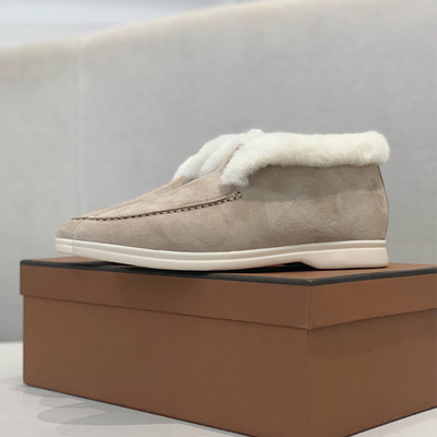 LP乐福鞋女麂皮秋冬毛毛鞋保暖皮毛一体加绒一脚蹬休闲短靴高帮