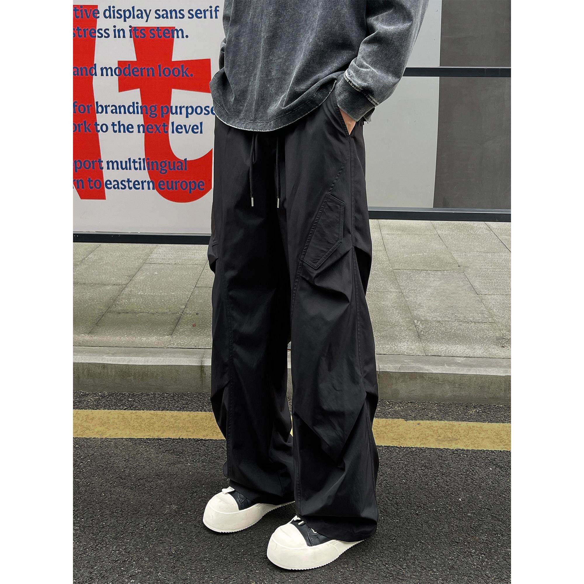 长裤运动直筒潮牌美式宽松伞兵裤子黑色秋冬加绒加厚工装休闲男裤