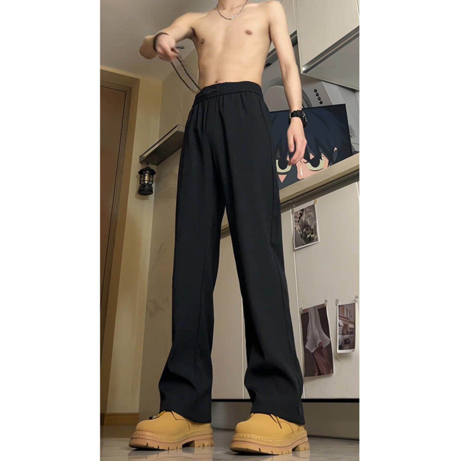 vibe男秋冬弯刀西裤黑色冲锋直筒休闲裤加绒修身美式工装裤子高街