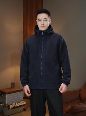 加绒加厚拼接连帽开衫棉服2025冬季情侣休闲防风保暖外套58606