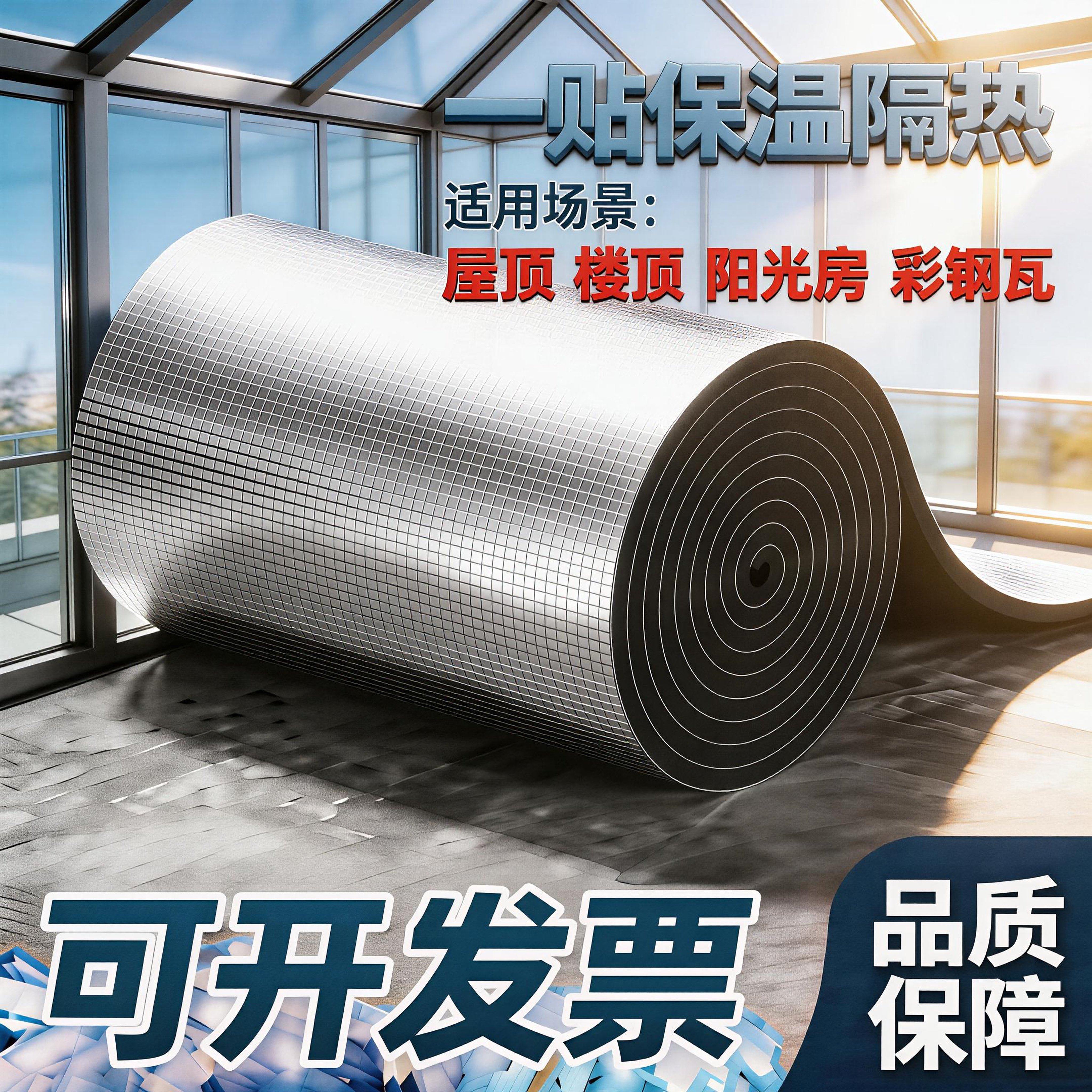 自粘铝箔隔热棉保温板阳光房屋楼顶防晒隔热层彩钢瓦橡塑隔热材料