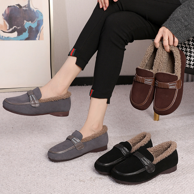 冬季新款棉鞋小码毛毛鞋34码百搭豆豆鞋休闲外穿加绒保暖软底女鞋