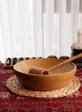 美容院瑜伽洗手礼盆按摩专用spa欢迎仪式净洗手礼盆圆形竹制水勺