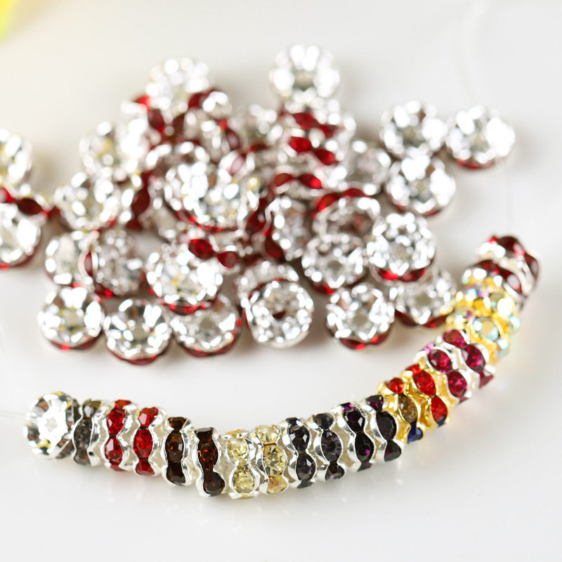 铜镀金银色隔珠捷克水钻圈散珠花边彩色 diy串珠手链项链材料饰品