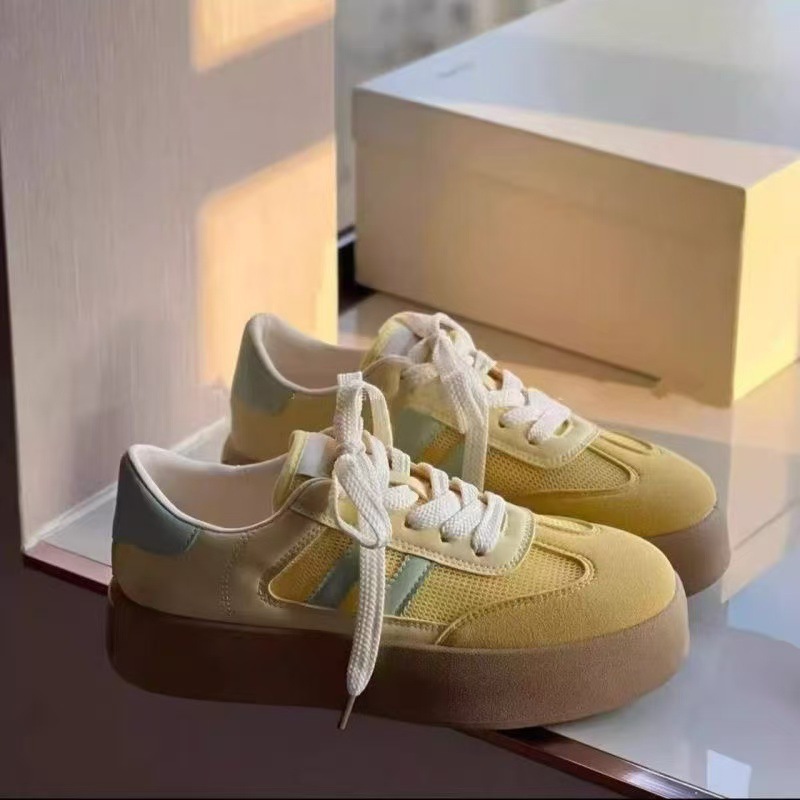 夏季薄款德训鞋女款2025新款镂空透气网鞋百搭运动板鞋黄色鞋子34