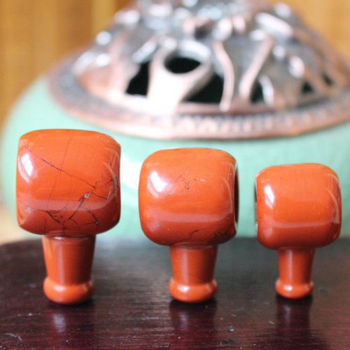 天然藏式红石三通葫芦头 鸡肝石红石佛头 战国红DIY饰品配件