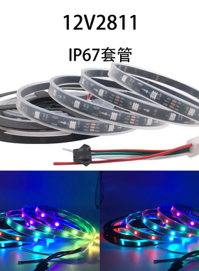 12V户外套管防水WS2811外置IC高亮5050贴片RGB幻彩流水LED软灯带
