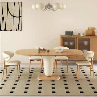 小户型侘寂风实木餐台椭圆形饭桌子北欧 原木奶油风餐桌椅组合日式