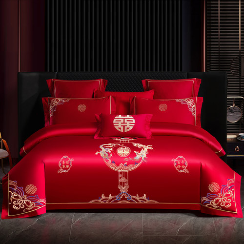 2026新款中式红色结婚床上四件套