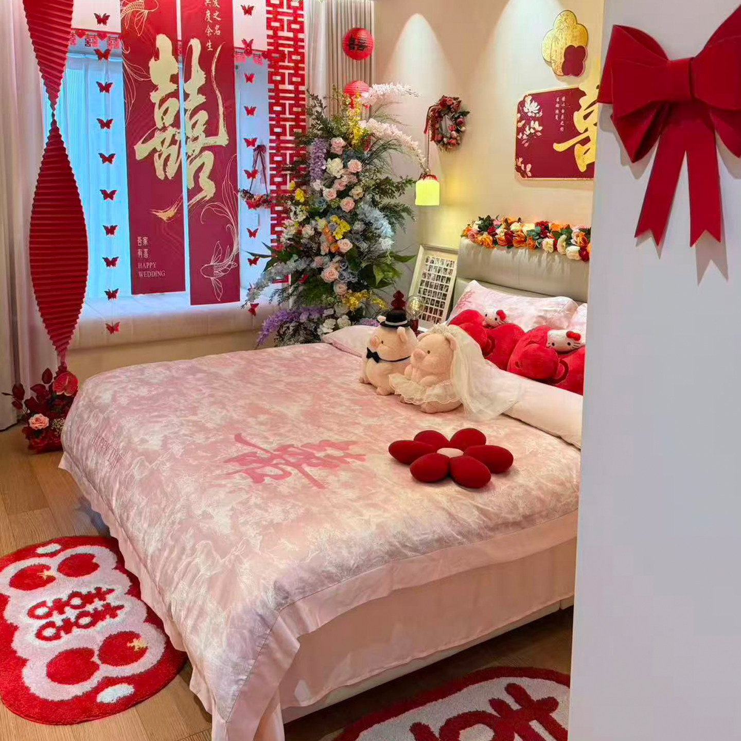年轻人粉色结婚四件套婚庆喜嫁被套女方陪嫁婚房床上用品床单床笠