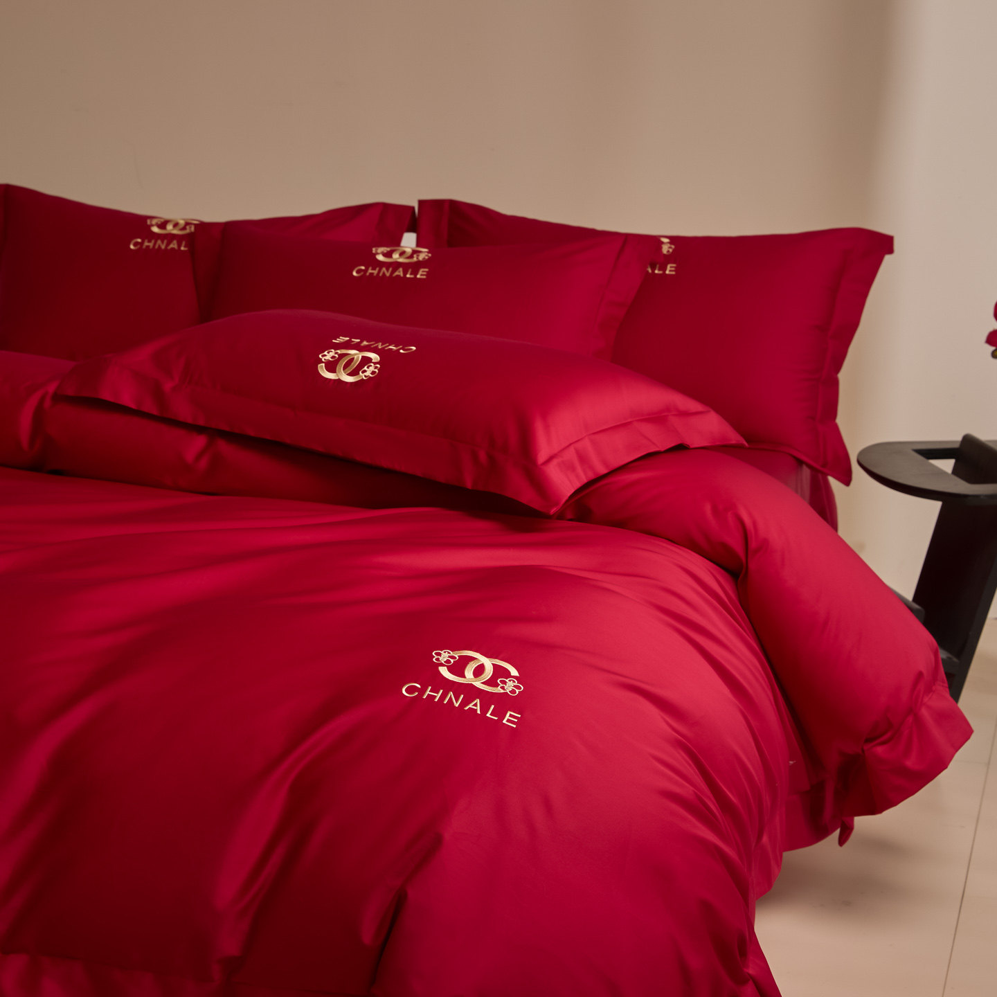 简约100支长绒棉结婚四件套大红色纯棉全棉喜被套新婚庆床上用品4,床上用品,婚庆床品套件,淘宝优惠券,粉丝福利购,淘宝优惠卷