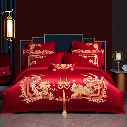 高端200支龙凤长绒棉结婚四件套