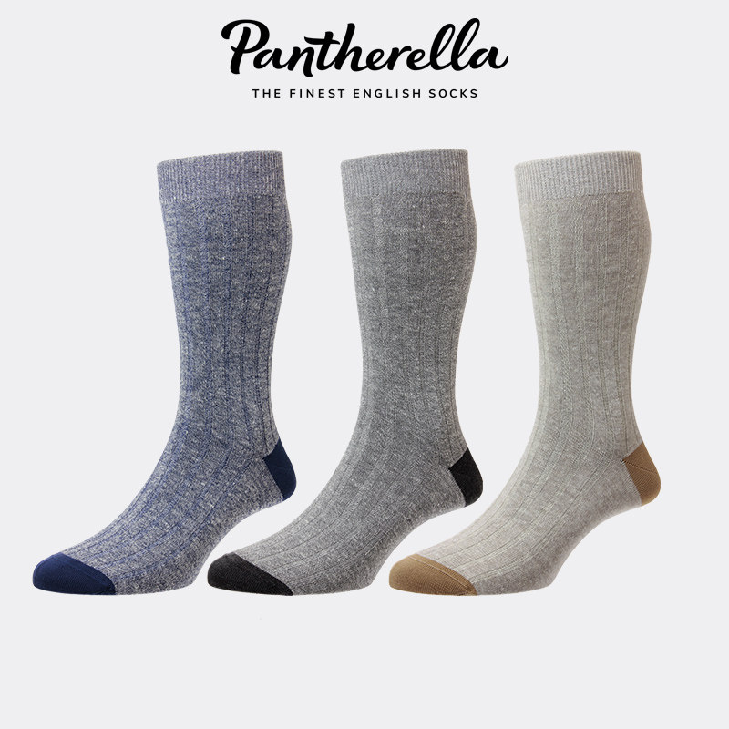 Pantherella英国亚麻棉袜子男夏季凉爽舒适透气休闲中筒袜5807