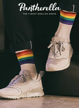 英国Pantherella运动棉袜子男女情侣休闲彩虹袜子中筒袜6001S/W