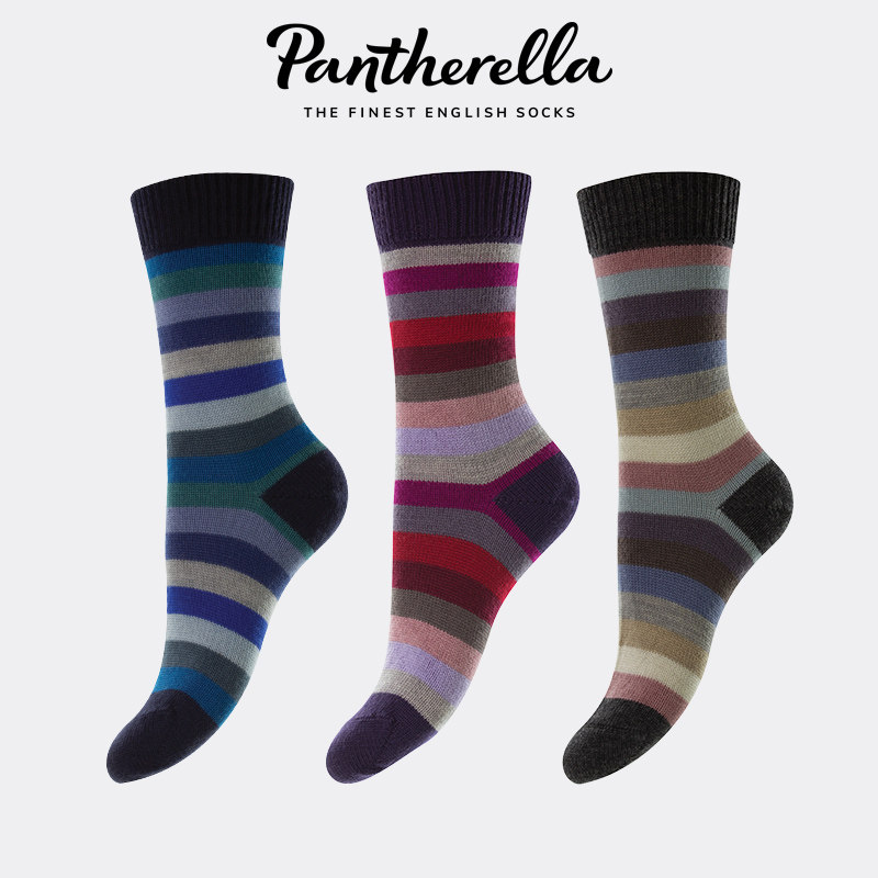 英国Pantherella美利奴羊毛袜子女条纹保暖袜子透气中短筒袜W9961,女士内衣/男士内衣/家居服,短袜,淘宝优惠券,粉丝福利购,淘宝优惠卷