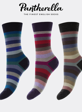 英国Pantherella美利奴羊毛袜子女条纹保暖袜子透气中短筒袜W9961