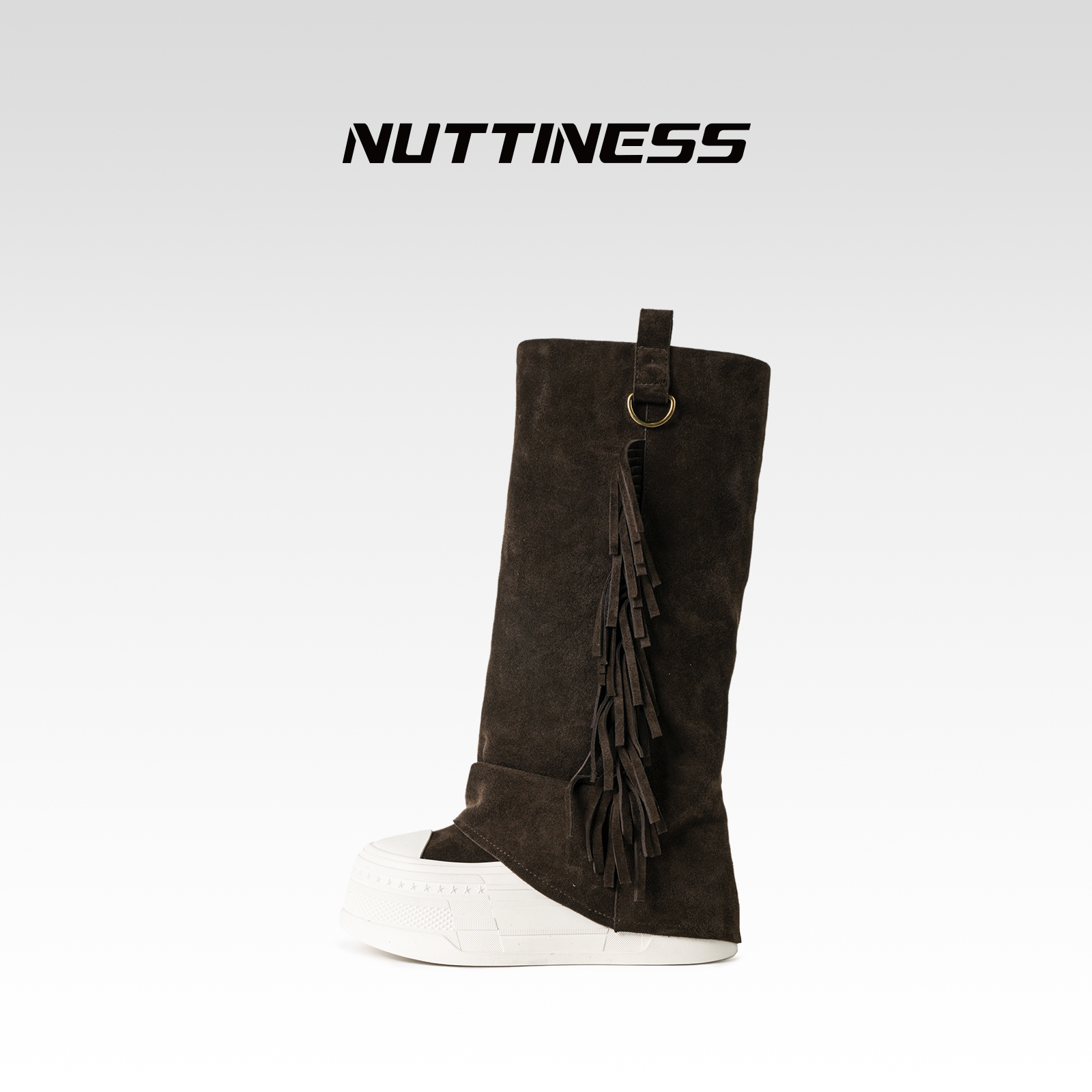 狂野分子真皮流苏厚底长筒靴女