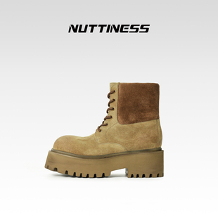 NUTTINESS狂野分子2025秋冬新款磨砂真皮厚底系带复古百搭马丁靴