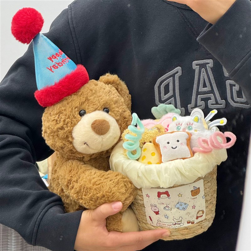 速发玩偶花束生日礼物生送闺蜜朋友永生花高级感抱抱桶摆件