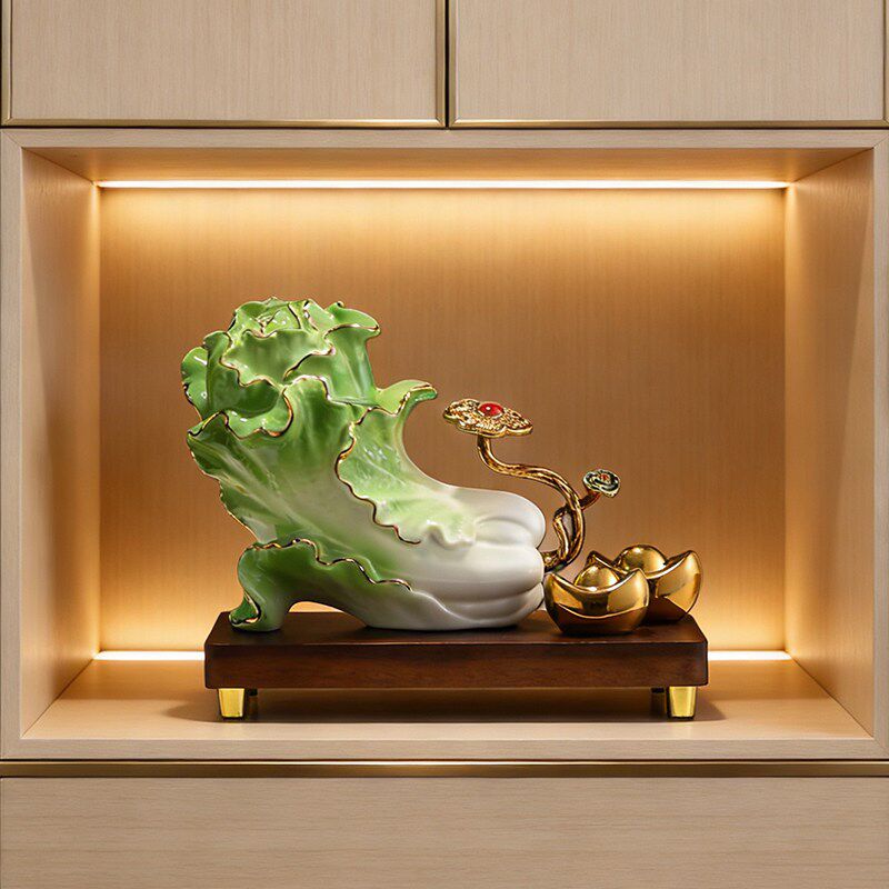 速发创意陶瓷白菜摆件家居客厅酒柜玄关电视柜装饰品招财乔迁开业