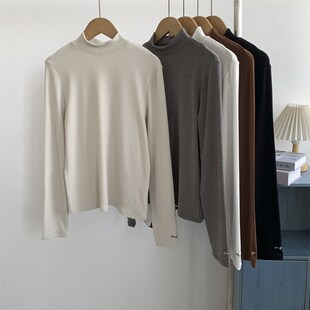 速发孔雀蓝半打领长袖高底衫软糯内搭气质衣色上纯练功服打底衫