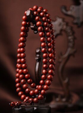 速发高密手老料位叶紫檀度串108颗油顺纹赞比亚血檀档小佛珠手链