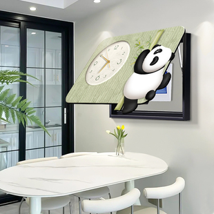 速发熊猫电表箱装饰画创意打箱弱电箱挂画免造孔多媒体型遮挡钟表