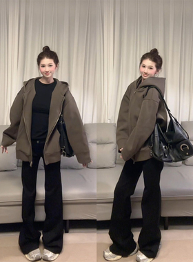 速发棕衫初开色卫衣外套春秋拉链休闲2204新款连帽早秋ch上衣