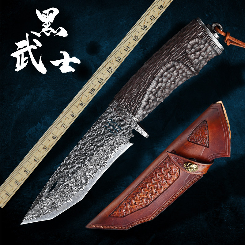 速发黑武士大马士革钢刀折叠锻打刀高硬度户外名身直界锋利刀世刀