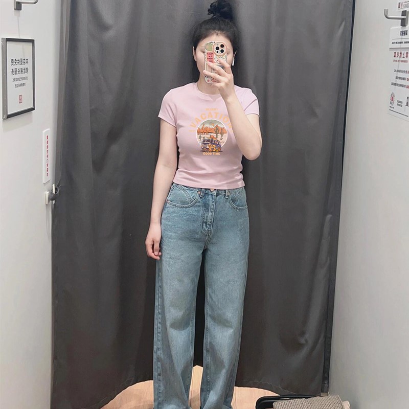 速发T2正肩恤025新款圆领设计内小众纯色感搭粉色上衣