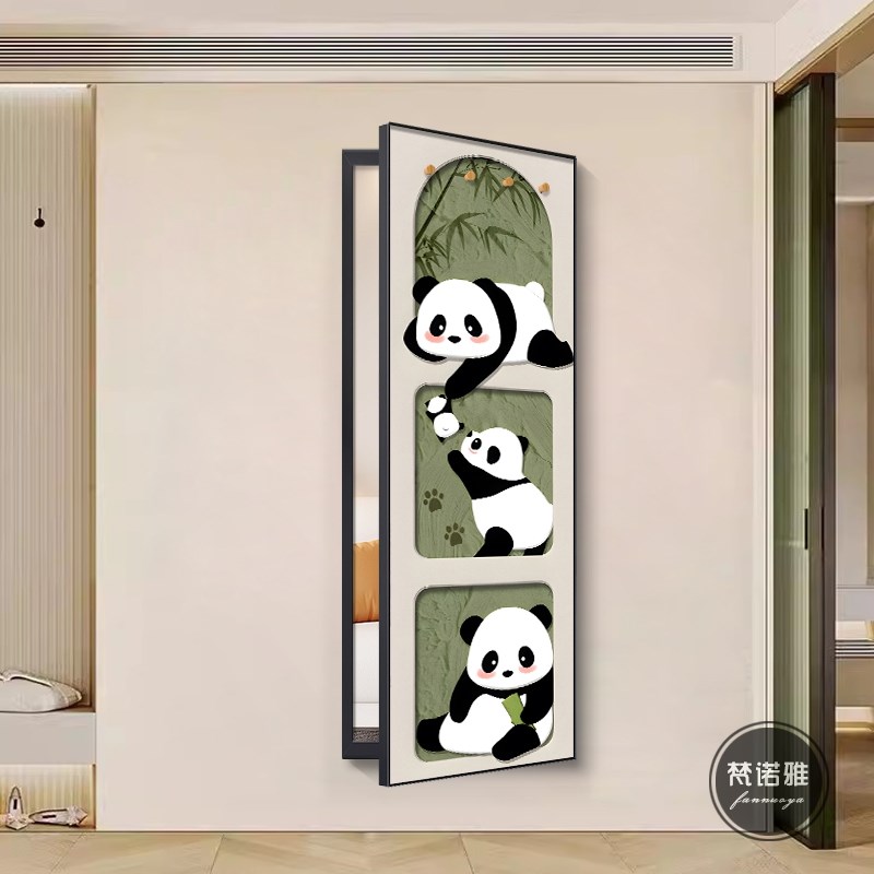 速发熊猫隐藏式全身镜推拉翻开式开门镜子暗藏穿衣镜壁画玄关挂画