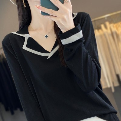 速发打底衫2024秋款春新薄款洋气翻领针织冬衣大码装秋上毛衣