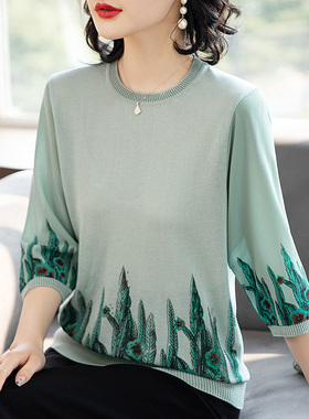 速发打025春新秋薄款中年妈妈大码2底上衣老年洋气T恤小衫春装