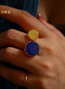 天然青金石戒指女S925纯银小众