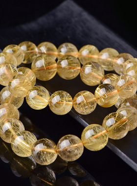 天然水晶金发晶手錬金钛晶发晶黄色水晶巴西金丝发晶手串男女礼物
