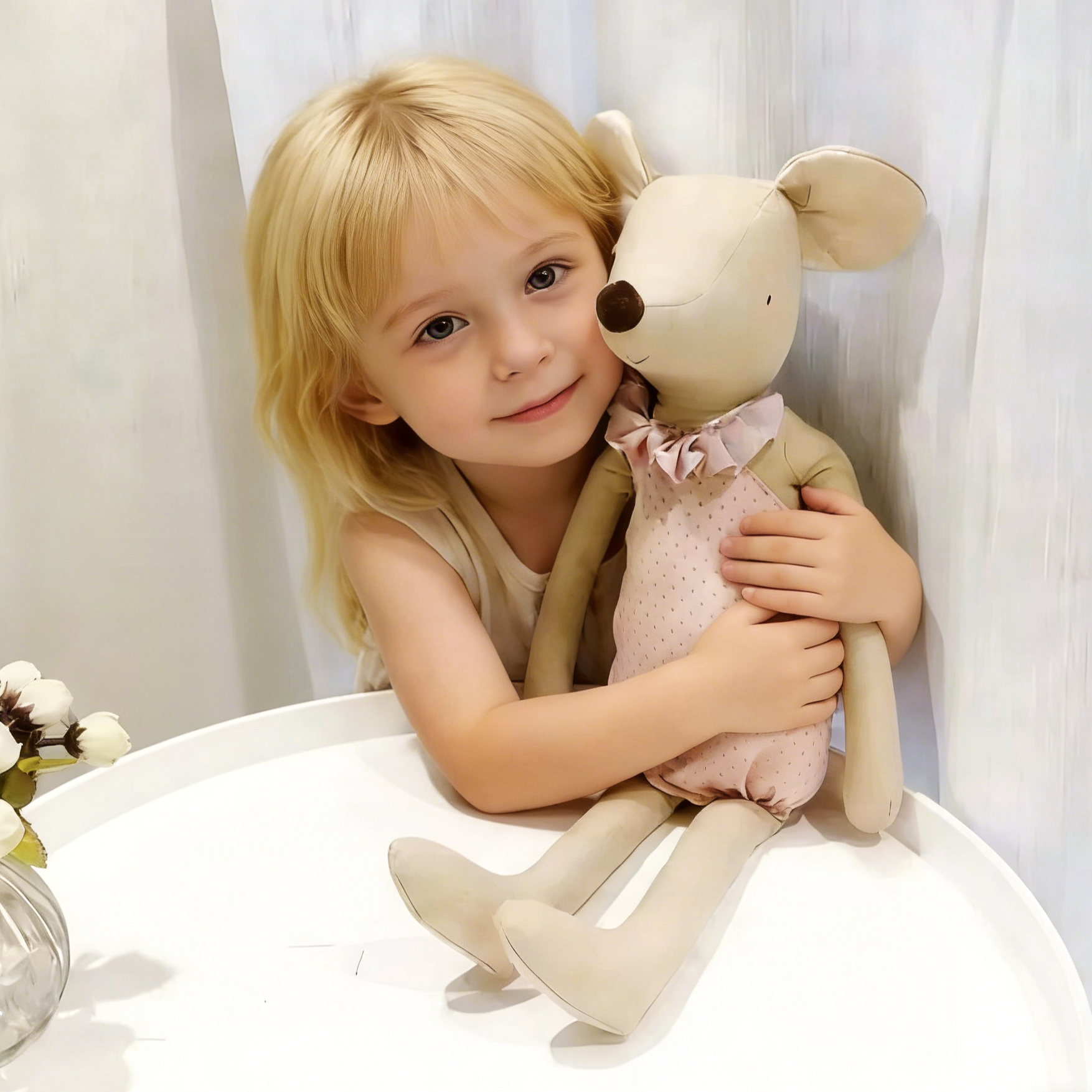 ins风棉麻布小老鼠安抚娃娃玩偶毛绒玩具儿童房装饰拍照公仔