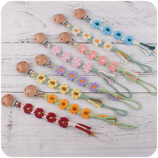 欧美热销奶嘴防丢挂绳 手工编织花朵奶嘴挂绳 新生宝宝牙胶咬咬乐