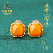 宫里上新耳钉女纯银蜜蜡耳饰天然耳环冬季 高级感送妈妈新年礼物