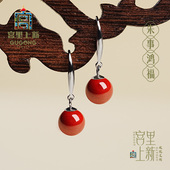 宫里上新朱砂耳环女正品 纯银红色耳饰冬季 耳坠国风生日本命年礼物