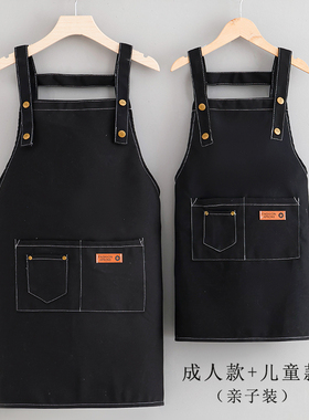 亲子装围裙帆布高端成人儿童学生绘画画罩衣免费定制姓名印字罩衣