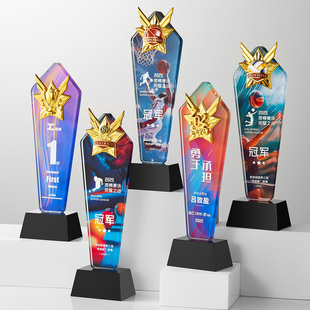 新款篮球水晶奖杯定制跑步足球羽毛球乒乓球台球排球比赛冠军奖牌