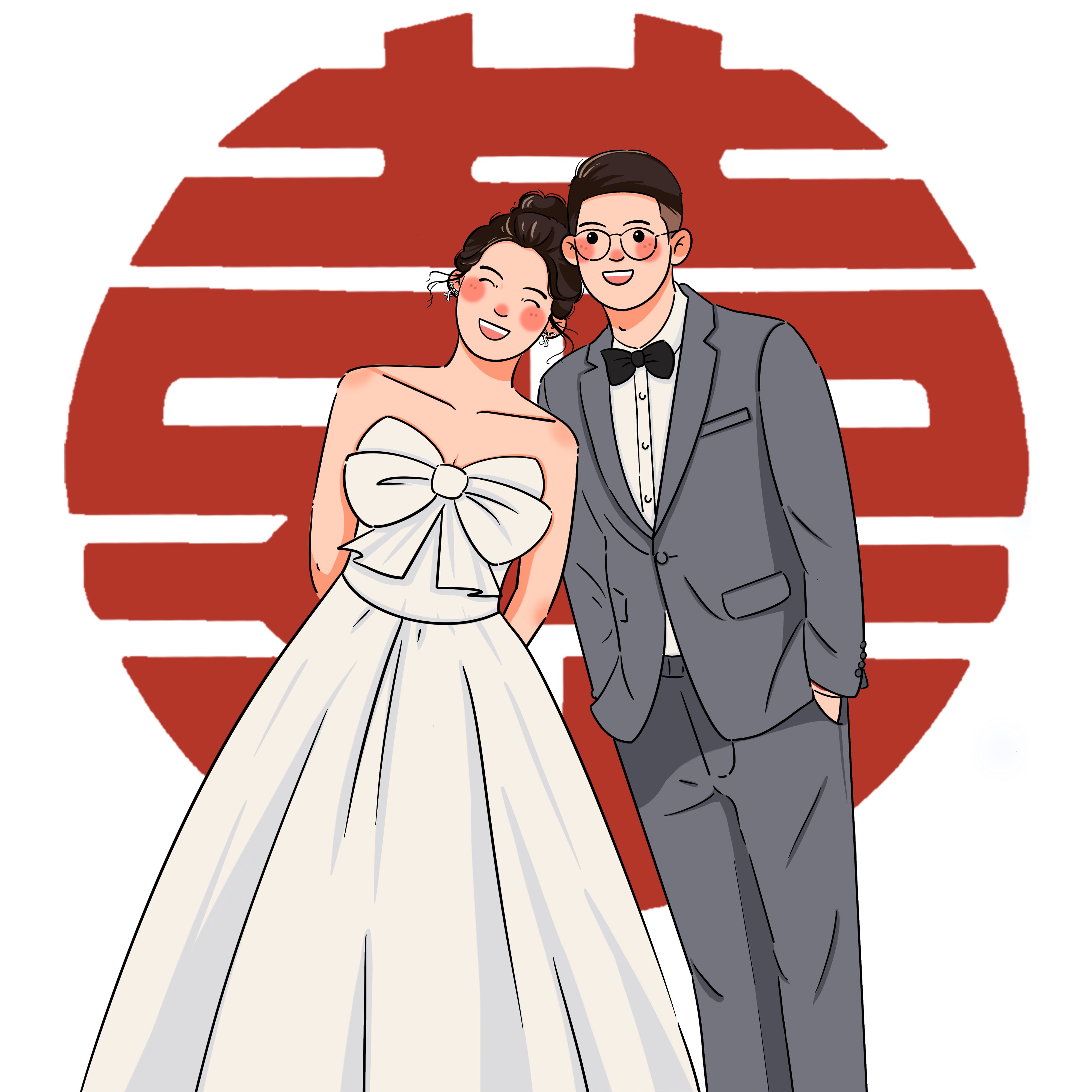 手绘头像q版情侣婚礼婚纱照定制卡通人物人形立牌迎宾牌动漫礼物