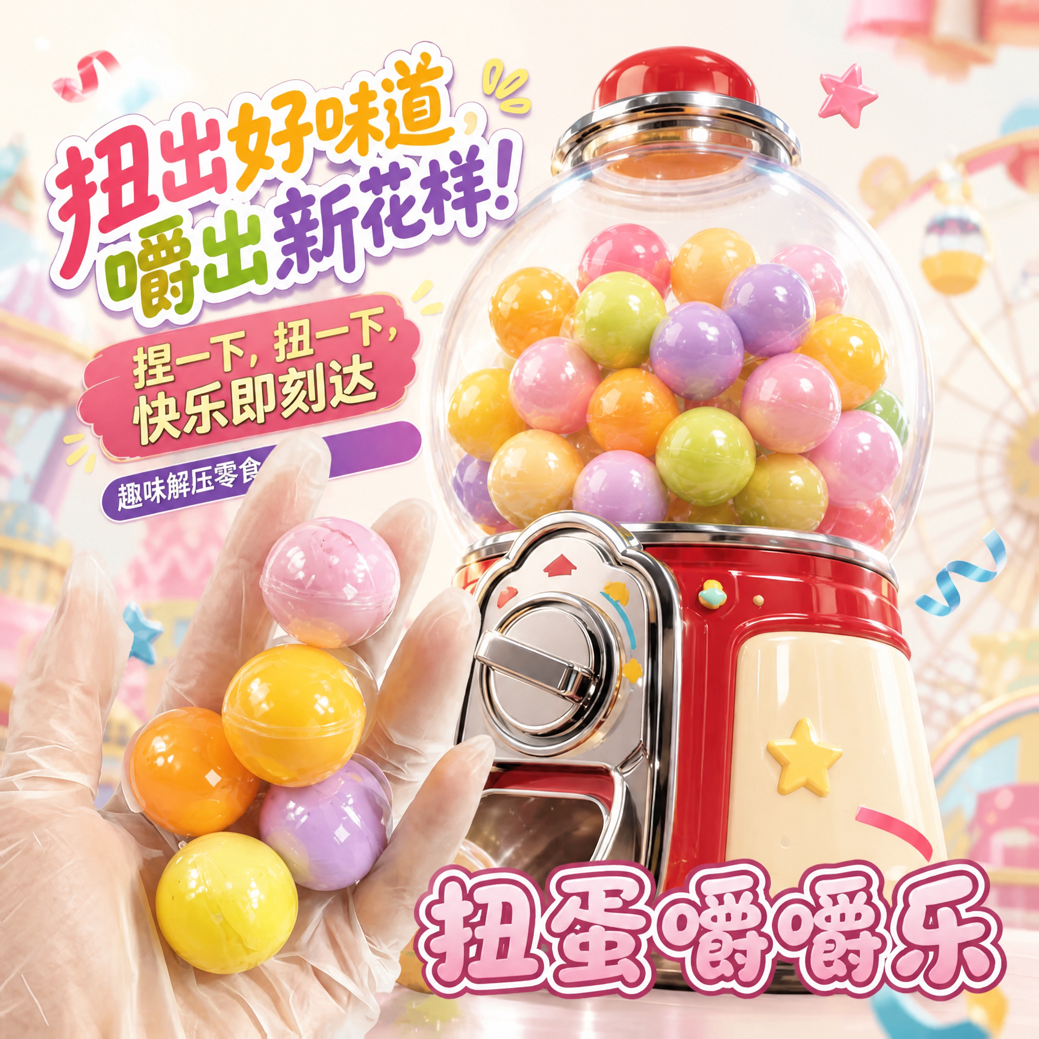 新品扭蛋嚼嚼乐糖果正版官方旗舰店耐嚼好吃拽拽糖球形水果味零食