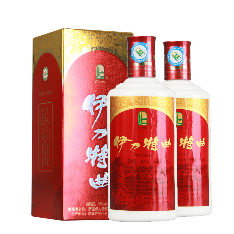 新疆伊力特曲商超版浓香型白酒纯粮酿造口粮酒36度500ml*2瓶正品
