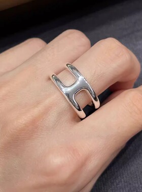 h家素银工字h字母戒指925纯银