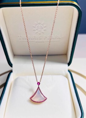 银镀18K金蓝宝石粉色项链小裙子