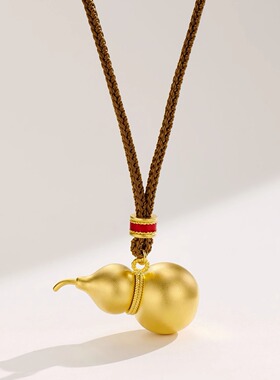 13g新中式古法喷砂葫芦吊坠棕绳子项链925银镀18k金复古国风潮女